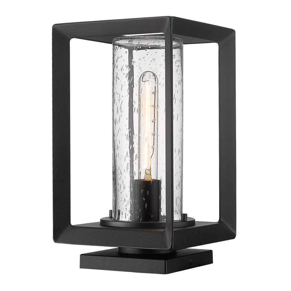Golden Lighting Smyth 1-light Outdoor Pier Mount in Natural Black and Seeded Glass